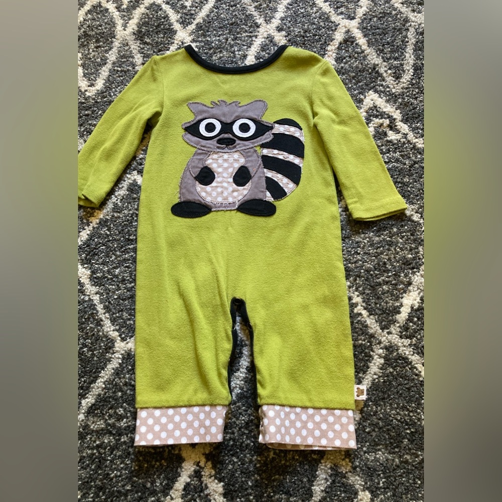 Sam & Sydney 9 month boys green squirrel jumper